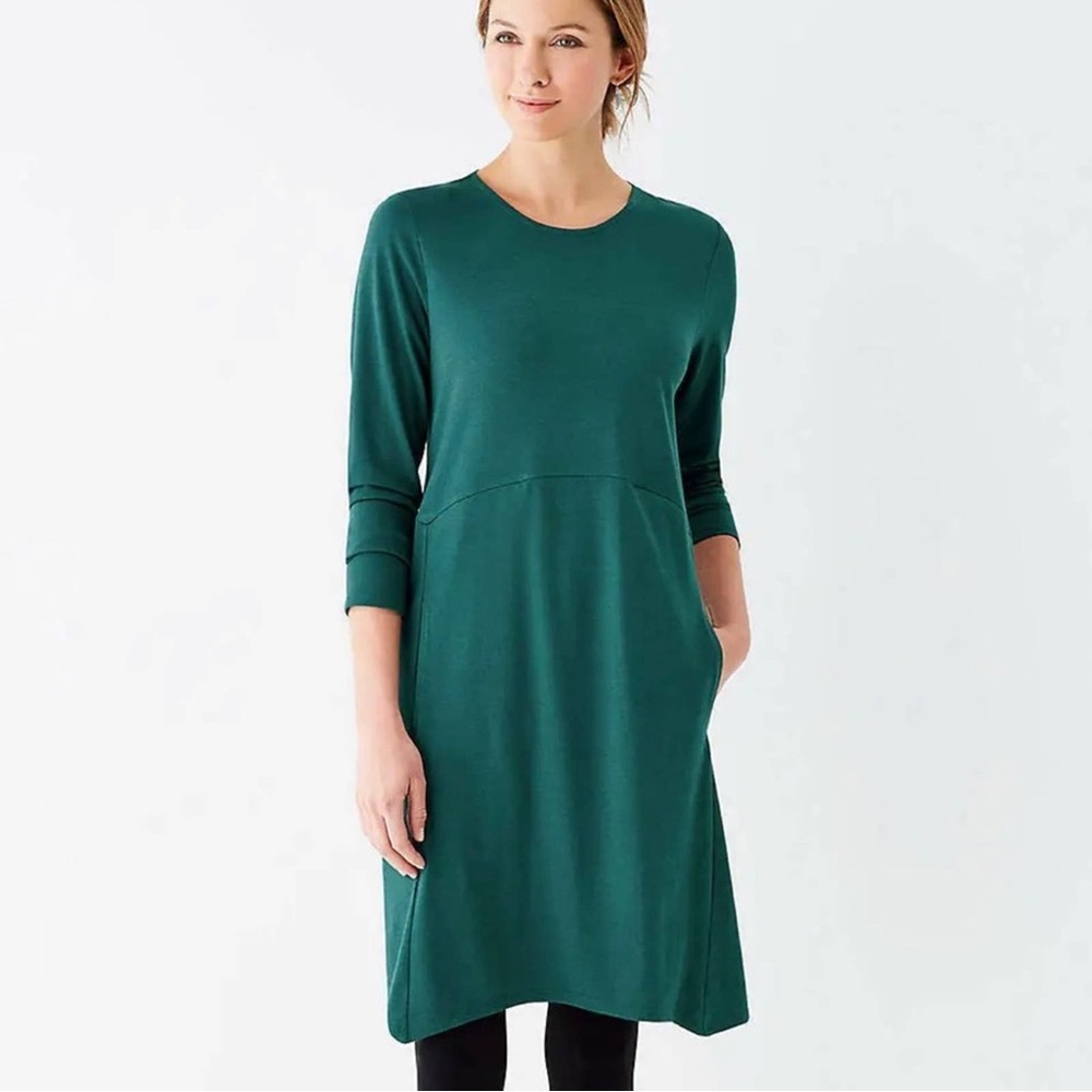 Pure Jill Dipped Hem Swing Green Pima Cotton Dress Size M.